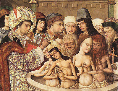 "San Saturnino bautizando a nuevos cristianos" Retablo de San Saturnino de Artajona.
