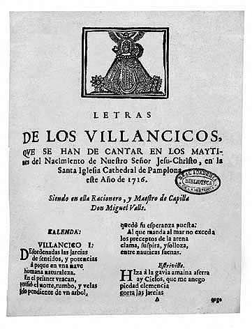 Portada y colofón de los villancicos impresos para la  catedral de Pamplona en 1716