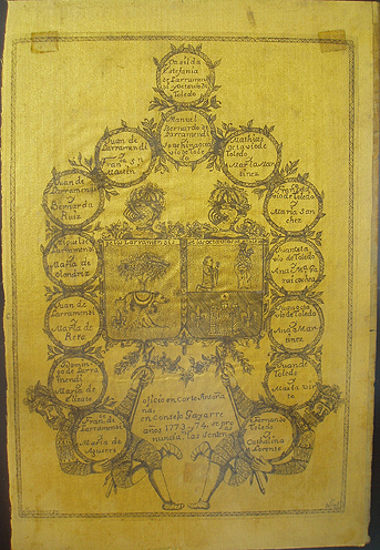 Portada de la ejecutoria de hidalguía de los Larramendi-Octavio de Toledo Pamplona, 1774. José de Estepillo. Colección particular