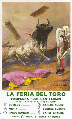 Cartel de la Primera Feria del Toro de Pamplona, Andrés Martínez de León, 1959
