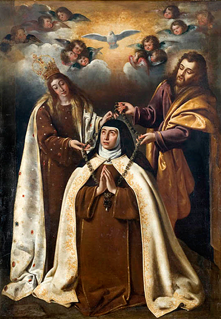 El lienzo de La Virgen y san José imponiendo el collar a Santa Teresa, de Felipe Diricksen (1642), presidió el retablo mayor del convento de Carmelitas descalzos de Tudela