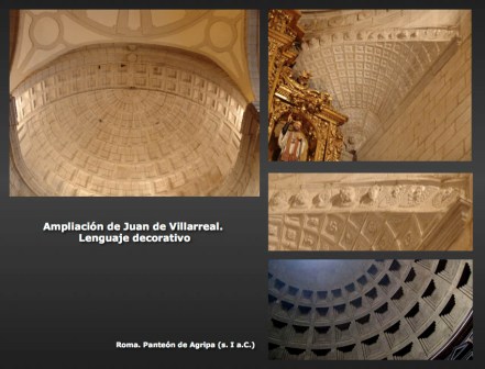 Detalles de la iglesia de San Miguel de Larraga y cúpula del Panteón de Roma