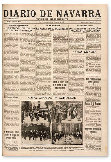 Portada de Diario de Navarra, 30-11-1927