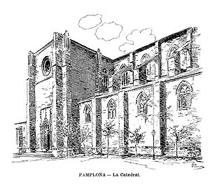 Exterior de la catedral de Pamplona, según un grabado del siglo XIX