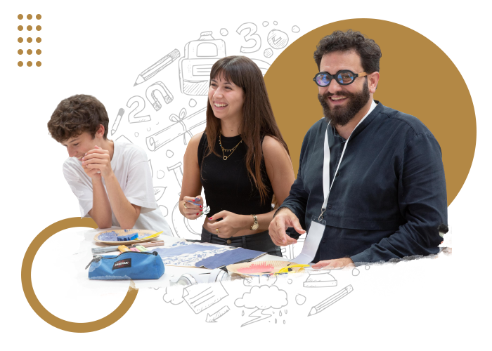 Profesor y alumnos de la Escuela de Arquitectura