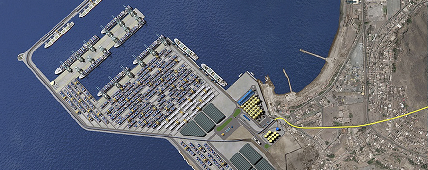 Creación por ordenador de las instalaciones del nuevo puerto de Chancay, 75 kilómetros al norte de Lima [Volcan]