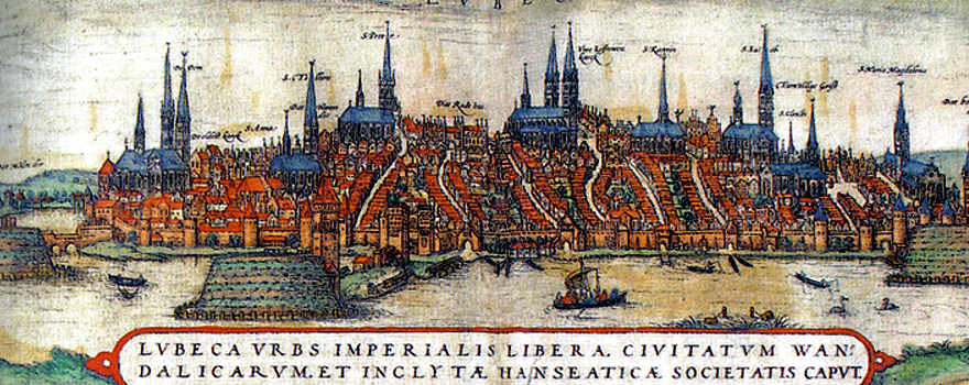 Grabado del siglo XVI con una vista de Lübeck, cuando formaba parte de la Liga Hanseática