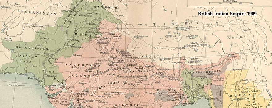 The British Raj in 1909 showing Muslim majority areas in green The British Raj in 1909 showing Muslim majority areas in green