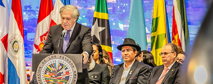 Intervención de Almagro en la inauguración de la 49ª Asamblea General de la OEA, en Medellín (Colombia) en junio de 2019 [OEA]
