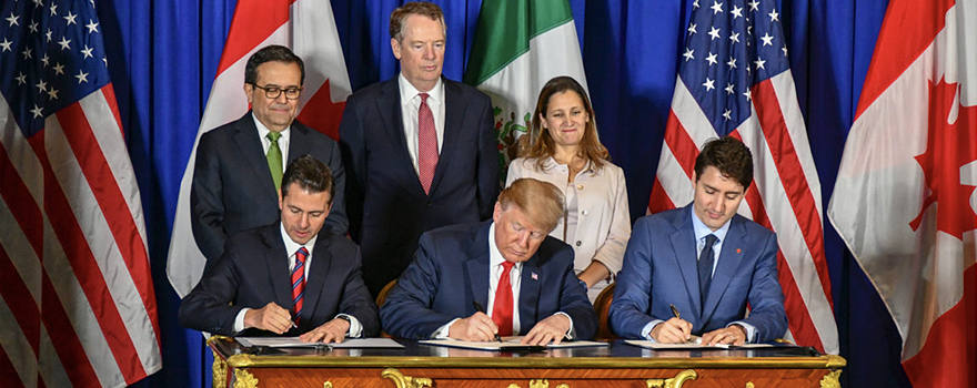 Los presidentes Peña Nieto, Trump y Trudeau firman el acuerdo de libre comercio en noviembre de 2019 [US Gov.]