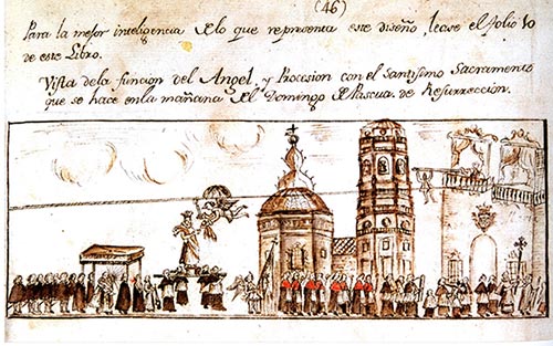 Dibujo de la Bajada del Ángel por Juan Antonio Fernández. 1787