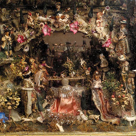 Detalle del escaparate con belén de las Capuchinas de Tudela