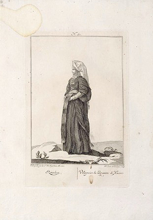 Roncalesa (Colección de Trajes de España), grabado de Juan de la Cruz sobre dibujo de María Agustina de Azcona