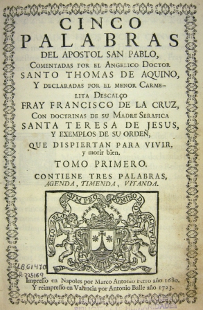 Fray Francisco de la Cruz  Cinco palabras del apóstol san Pablo...