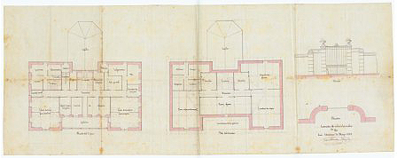 José María Múgica. Proyecto para el Asilo Iriarte de Alcoz (1899).  Plantas segunda y desván (AGN)