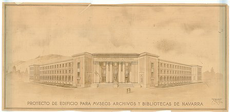 José Yárnoz Larrosa. Proyecto de edificios para museos, archivos y bibliotecas de Navarra.  Fachada principal. Archivo General de Navarra.