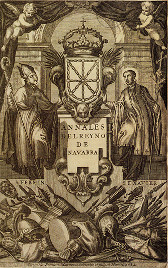 Gregorio Fosman y Medina, grabado de portada de los Anales del Reyno de Navarra, de José Moret, 1684
