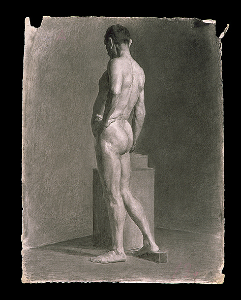 Nicolás Esparza, "Desnudo masculino de espaldas y apoyando el brazo sobre un pedestal"