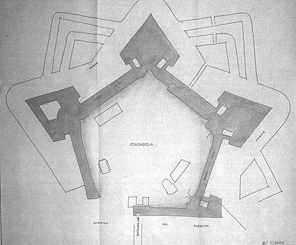 Plano de la ciudadela de Pamplona tras el derribo del lienzo de la muralla