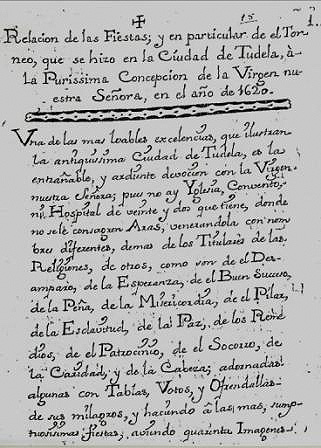 Relacion de las fiestas que hizo Tudela en honor a la Inmaculada Concepción. 1620