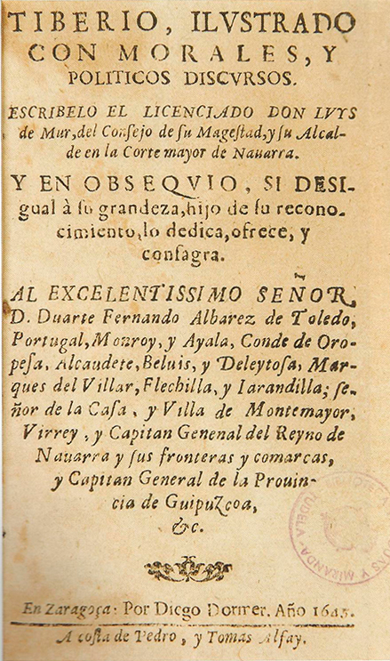 Lám. 1. Luis de Mur, Tiberio, ilustrado con morales y políticos discursos