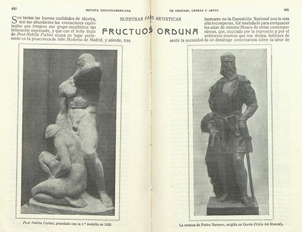 “Fructuoso Orduna”, Revista Hispanoamericana de Ciencias, Letras y Artes, nº 68, Diciembre 1928, pp. 440-441