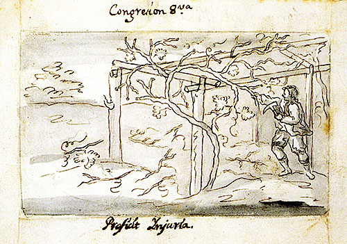 Dibujo preparatorio para el grabado de la Octava Congresión del Padre Moret, por José Lamarca 1766