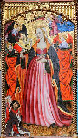 Virgen de la Esperanza con don Francisco Villaespesa y doña Isabel de Ujué.  Bonanat Zahortiga, 1412