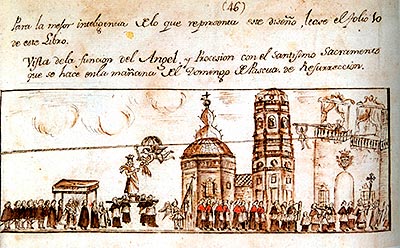 Juan Antonio Fernández, "Vista de la función del Ángel y Procesión con el Santísimo Sacramento en Tudela", c. a. 1787