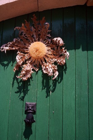 Eguzkilore en la puerta de una casa de Villanueva de Arce 