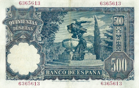 Anverso y reverso del billete de 500 pesetas emitido en 1951