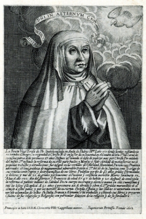 Los primeros retratos de la santa, como este encargado por don Francisco de Soto,  se basaron en el retrato que ejecutó fray Juan de la Miseria en 1576