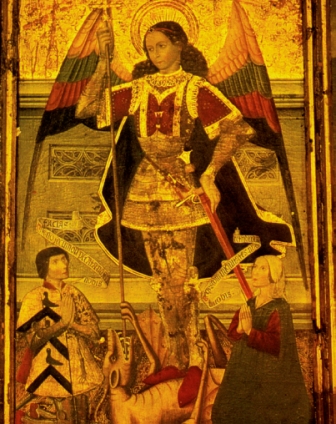 San Miguel con los Señores de Barillas como donantes. Retablo mayor de Barillas