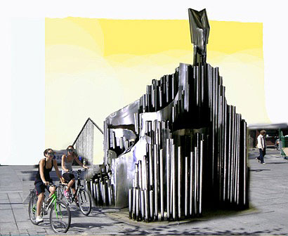 Proyecto del "Monumento a San Fermín". Montaje amarillo Antonio Eslava