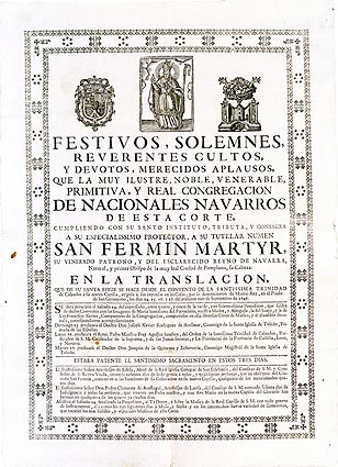 Cartel de fiestas celebradas con motivo del traslado  de la Real Congregación a la capilla del Prado de San Jerónimo
