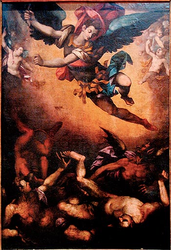 Lienzo de San Miguel expulsando al demonio y los ángeles rebeldes