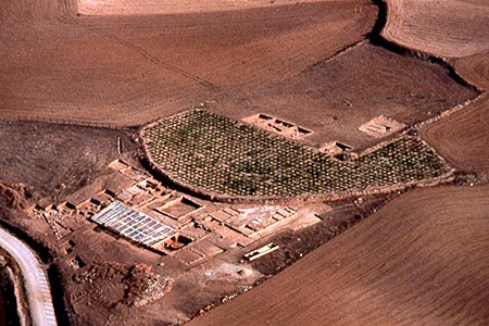Vista aérea de la villa con la viña todavía sin permutar