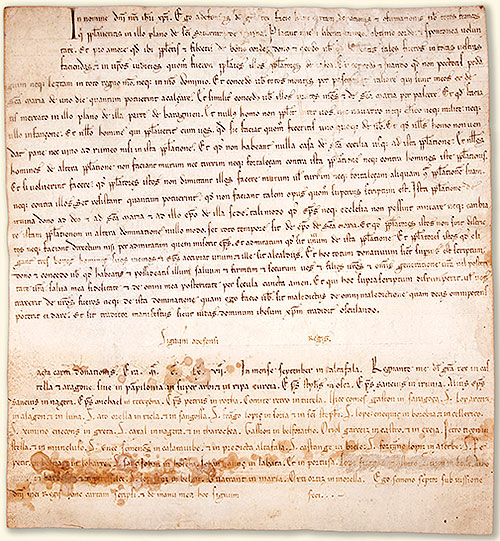 Alfonso el Batallador concede el fuero de Jaca a San Saturnino de Pamplona. AGN, COMPTOS, Documentos, caja 1, n.º 19.