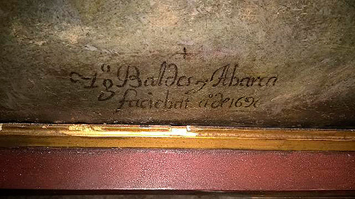 Detalle de la firma “Igº Baldes y Abarca faciebat aº de 1696”.