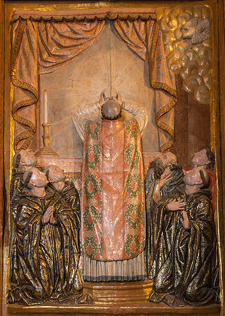 Relieve del milagro de san Veremundo en el retablo mayor de Villatuerta, 1643 y 1645, Pedro Izquierdo y Juan Imberto III. 