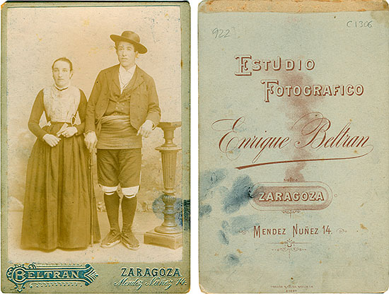  Hacia 1890, colodión o gelatina de ennegrecimiento directo. Cabinet (16,5 x 10,7 cm), Enrique Beltrán, Zaragoza.