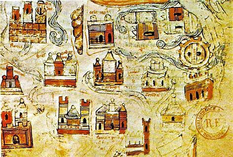 Mapamundi del Beato de Navarra del siglo XII, detalle de la zona de Europa.