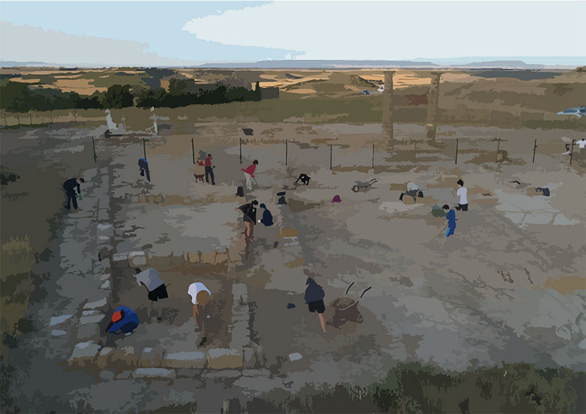 Instantánea de la excavación de Los Bañales de Uncastillo, en la campaña de 2020