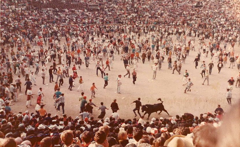 Pamplona, Spain, July, 1968. Running with the bull.