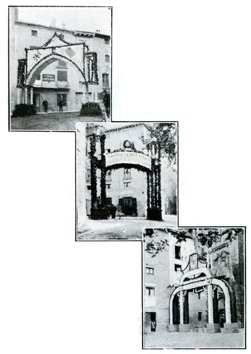 Arcos de la carrera procesional correspondientes a los Luises, Adoración Nocturna y Ayuntamiento. Foto de la Crónica del Centenario