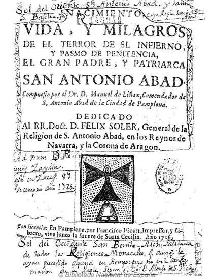 Portada del libro de Manuel Liñán, editado en Pamplona por Francisco Picart, en 1716. Biblioteca Nacional